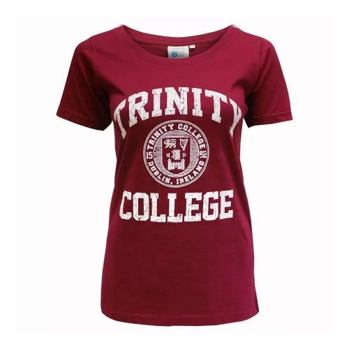 Trinity College Crest T-Shirt - Burgundy and White Colour