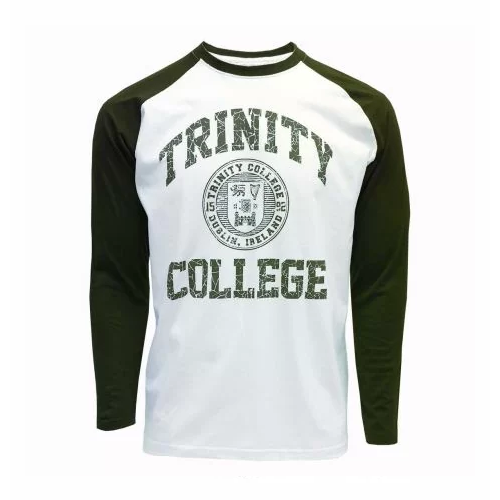 Trinity College Long Sleeve T-Shirt - White and Bottle Green Colour